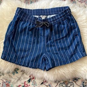 J.Crew white strip denim elastic waist shorts with tie front.
